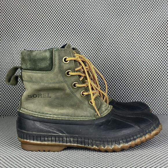 Sorel Cheyanne Boots Mens Green Leather Waterproof Lace Up Duck